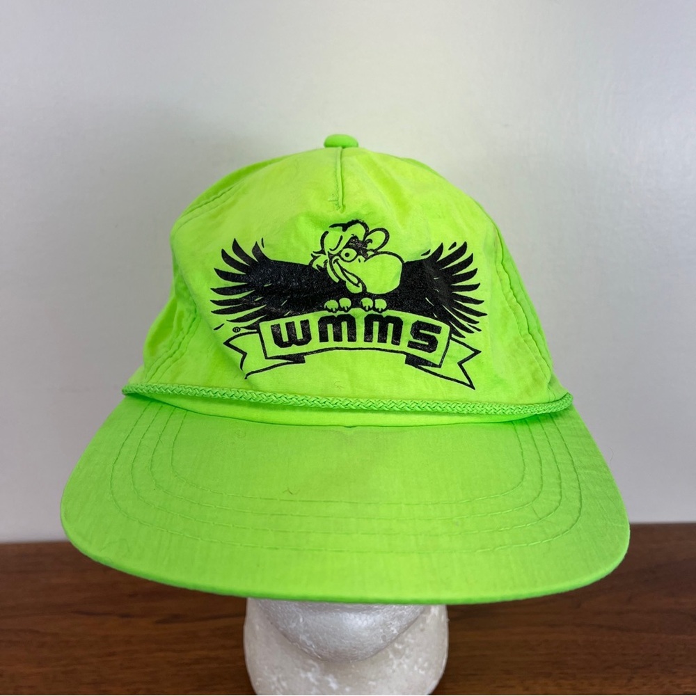 100.7 WMMS CLEVELAND The Buzzard Radio DJ Snapback Hat Cap RARE Neon Green
